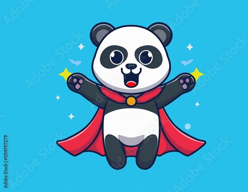 cute panda super flying vector illustration