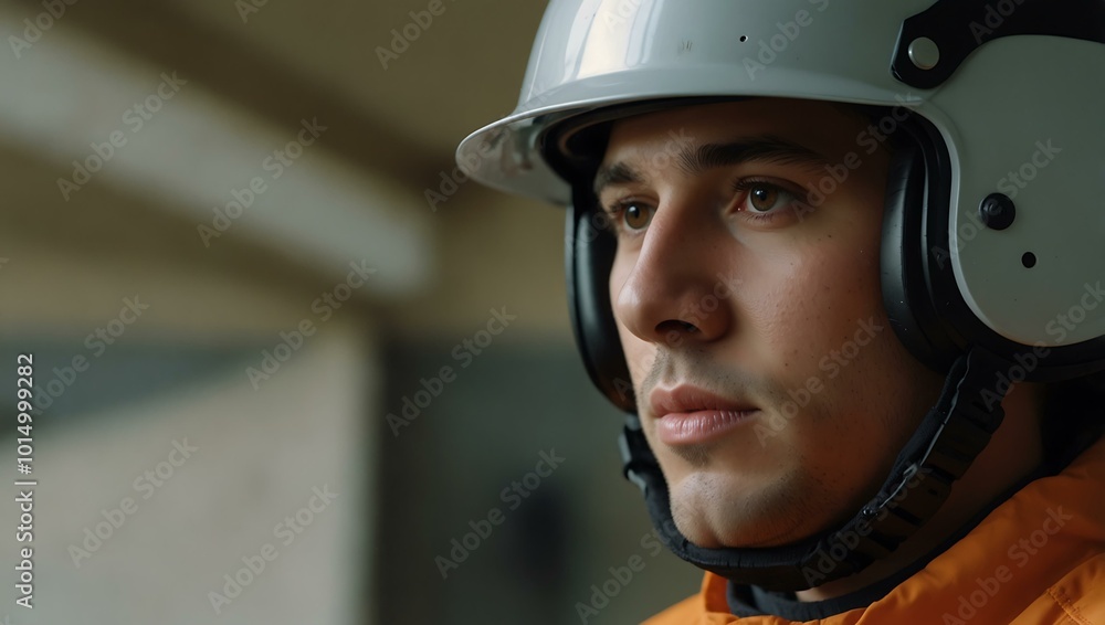 Portrait of a person in a helmet. Portrait of a person in a helmet.
