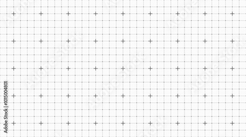 White background with a bright black line grid creating a square pattern. Blueprint background for technology, architecture, or infographic project concept. Blank grid paper sheet vector illustration