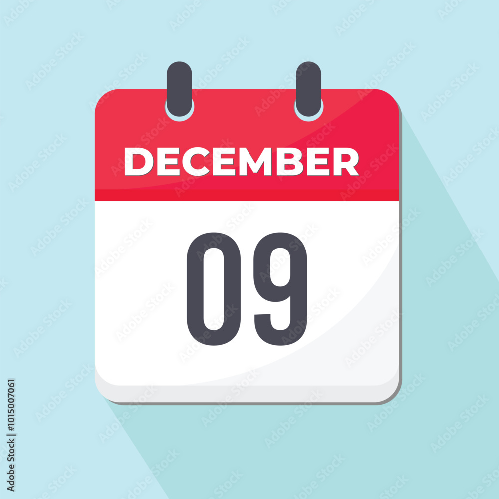 09 December Daily Calendar Icon 3d style red and white with light blue background 09 December Daily Calendar Icon 3d style red and white with light blue background