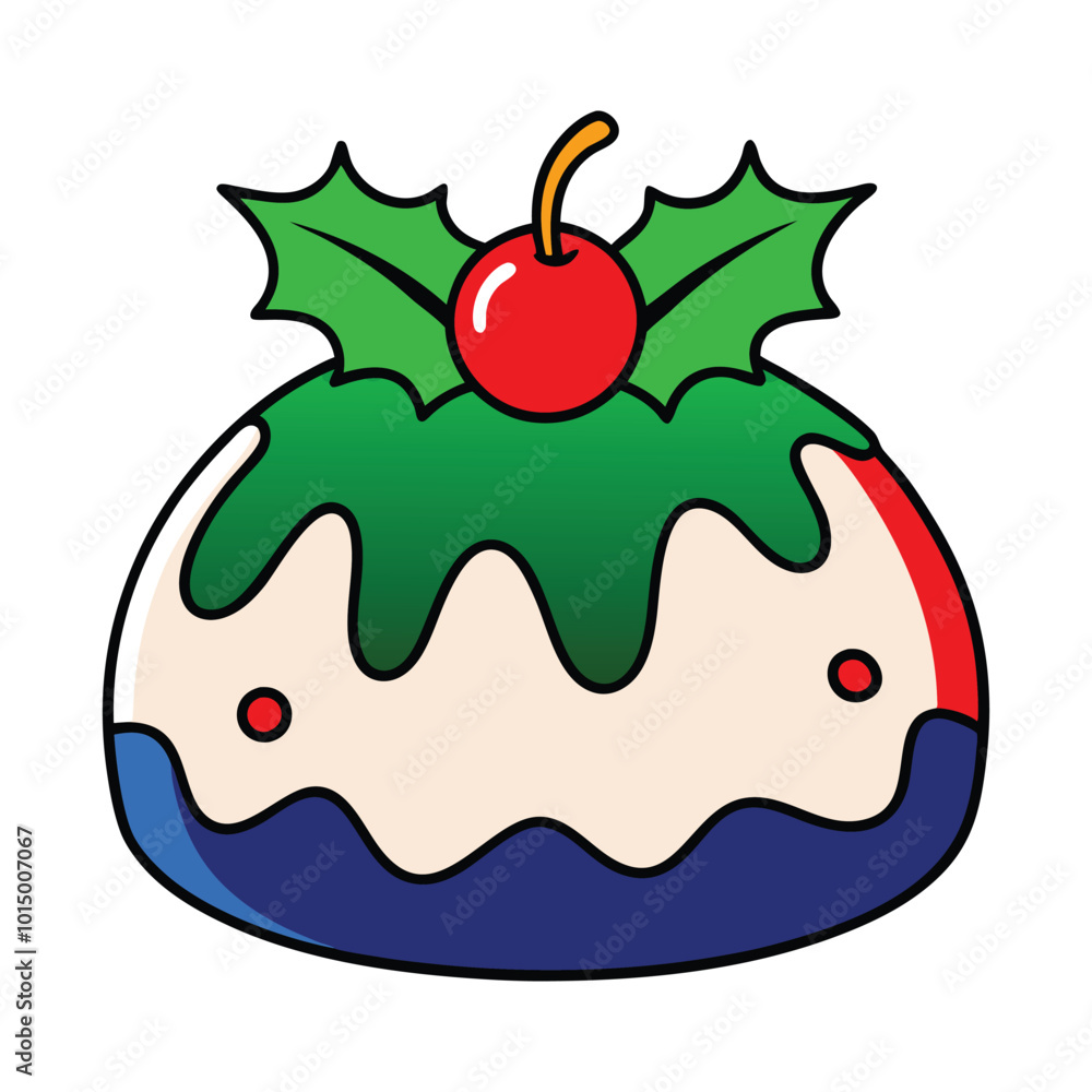 A drawing of a Christmas cake with holly and holly on top A drawing of a Christmas cake with holly and holly on top