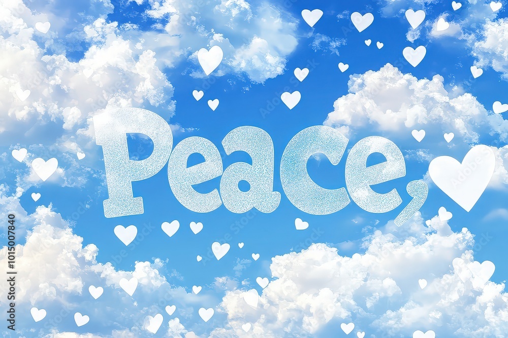 Peace Message with Hearts in Cloudy Sky Peace Message with Hearts in Cloudy Sky