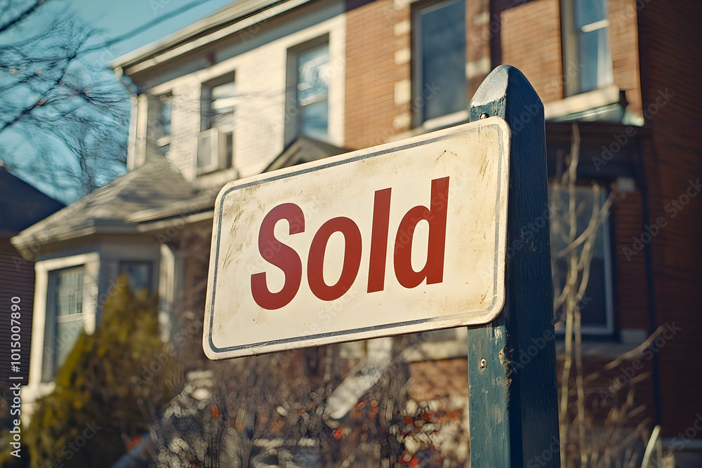Sold Sign in Front of House - Real Estate Photography Sold Sign in Front of House - Real Estate Photography