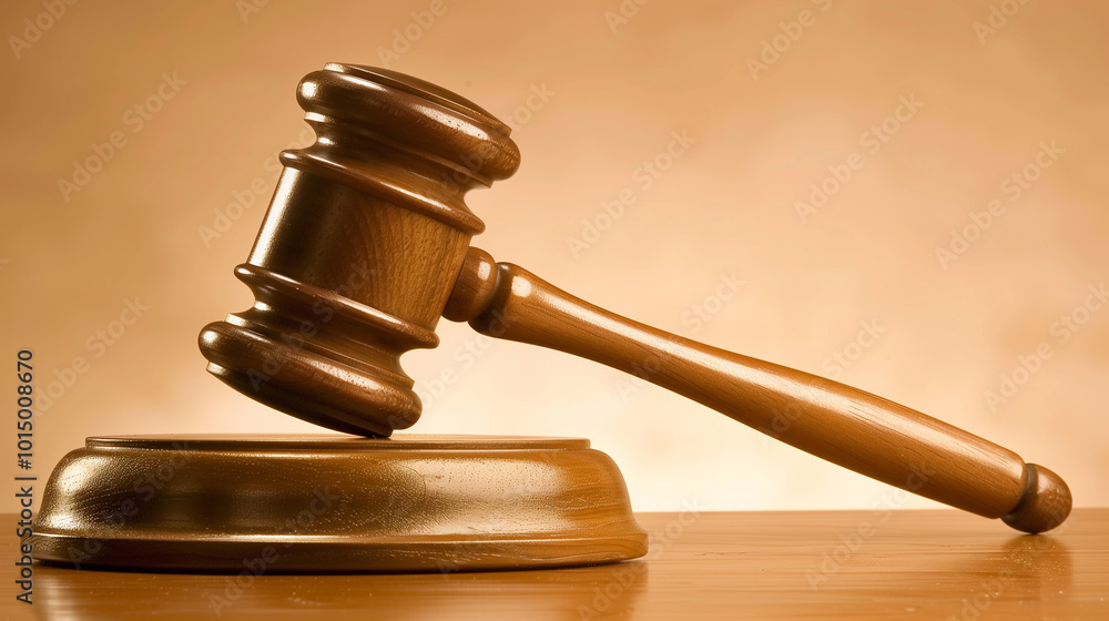 Close-up of a Gavel on Wooden Desk Emphasizing Election Rules Authority, 