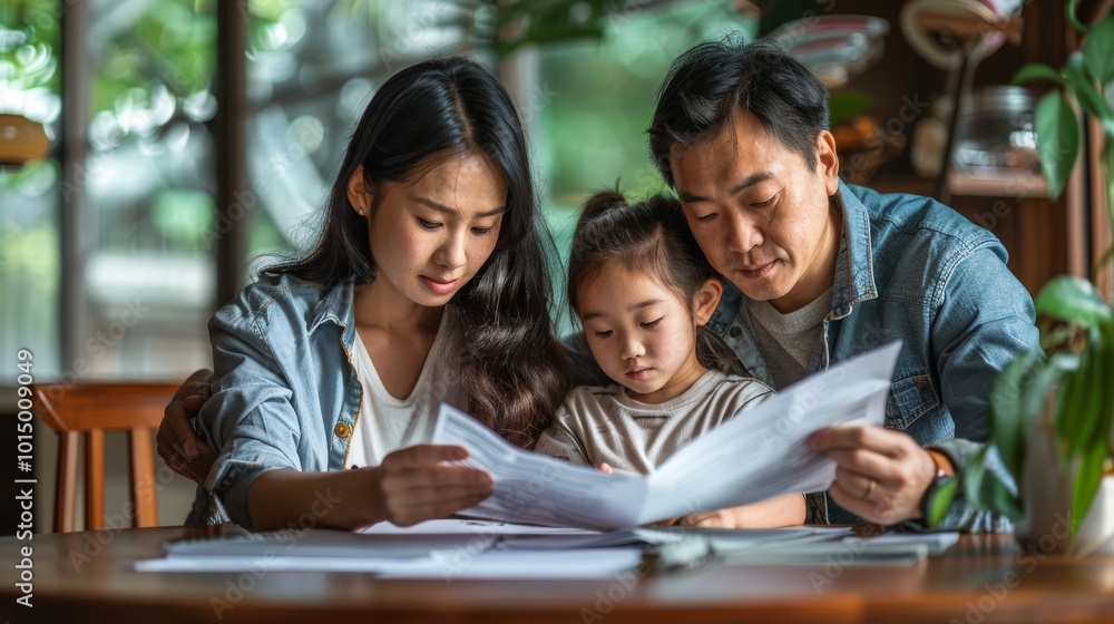 Asian couple looking tired and sad, discussing their financial struggles at home Asian couple looking tired and sad, discussing their financial struggles at home