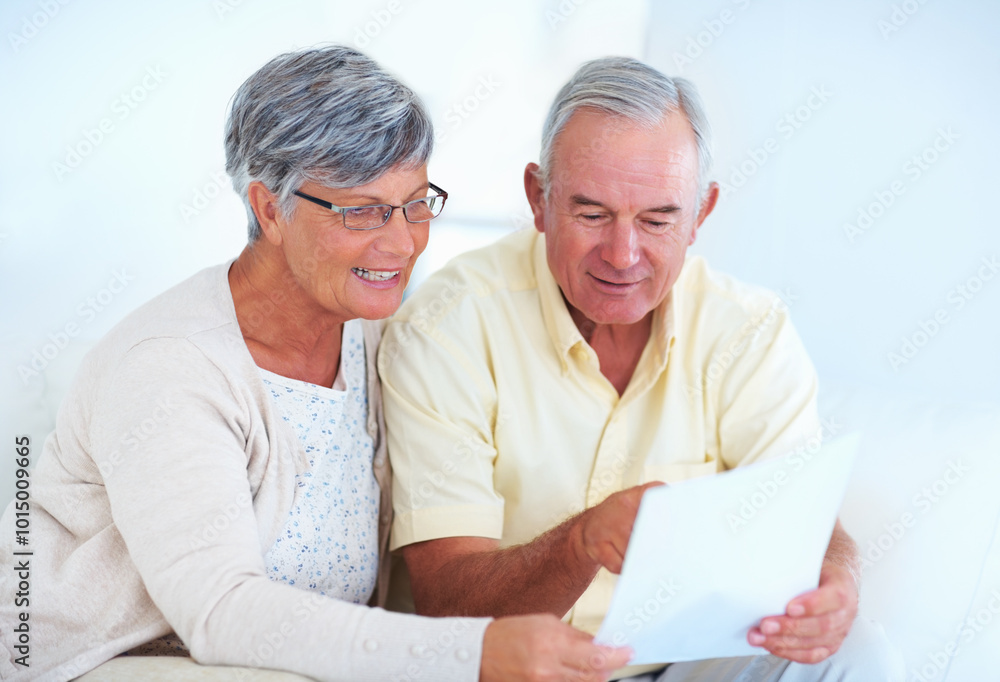 Home, senior couple and budget with document for finance, track expenses and discussion with bill. Communication, man and woman with paper for checking, savings and review investment in retirement Home, senior couple and budget with document for finance, track expenses and discussion with bill. Communication, man and woman with paper for checking, savings and review investment in retirement