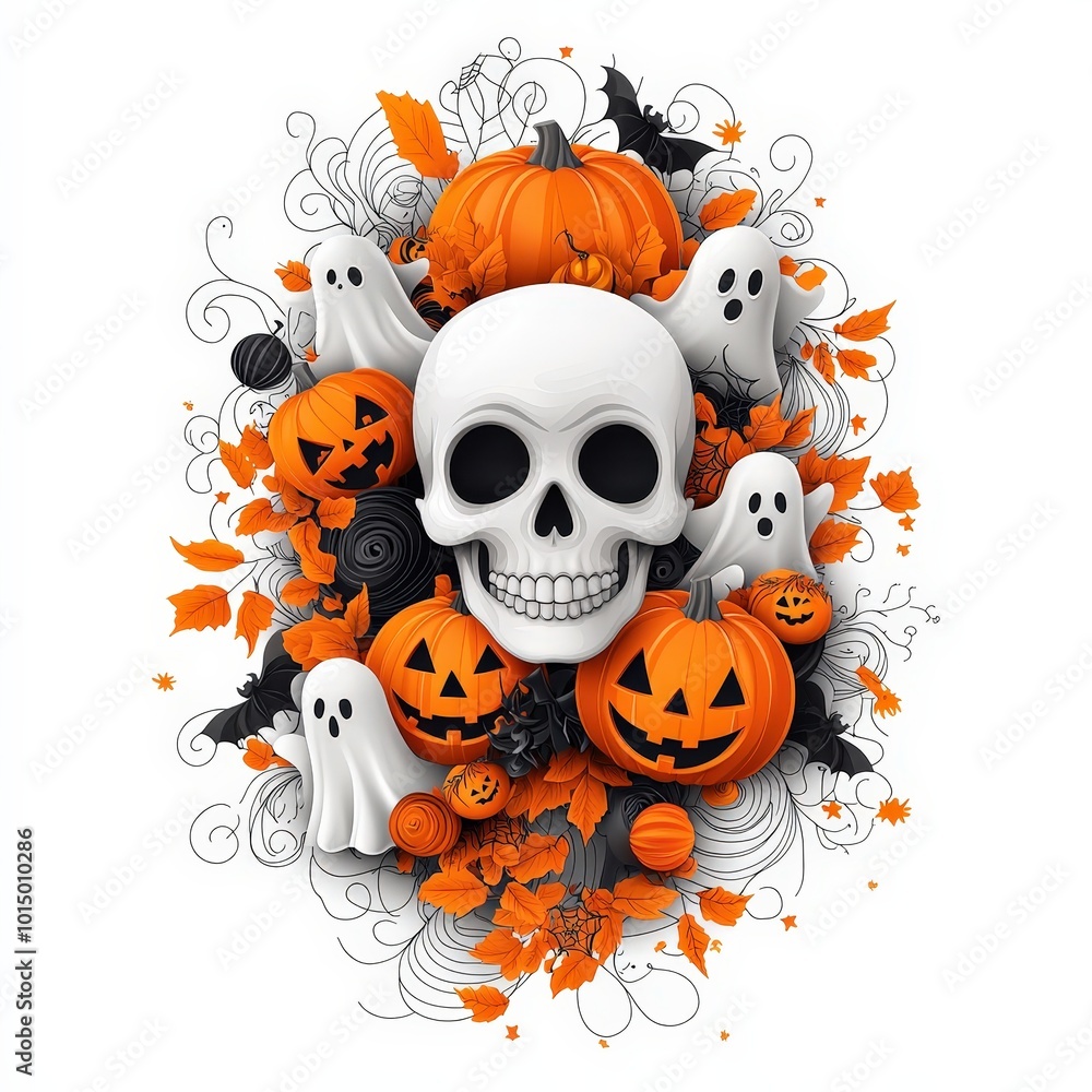 Spooky Halloween Skull and Pumpkin Decoration Spooky Halloween Skull and Pumpkin Decoration
