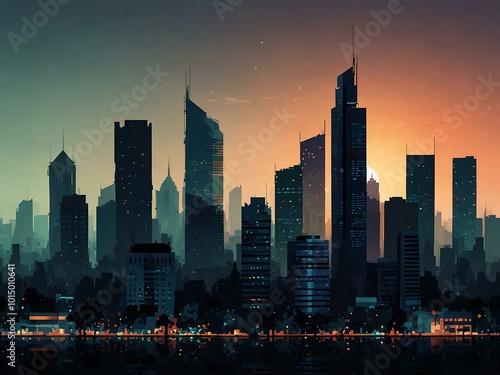 Pixelated abstract skyline of Bangkok.