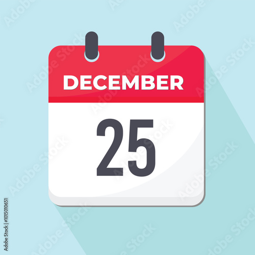 25 December Daily Calendar Icon 3d style red and white with light blue background