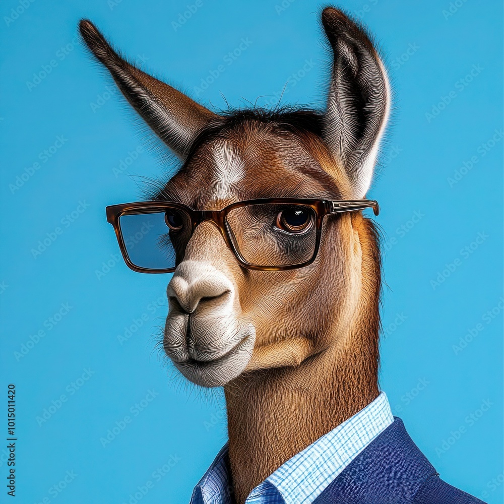 Obraz premium Dapper Llama in Shades on Light Blue