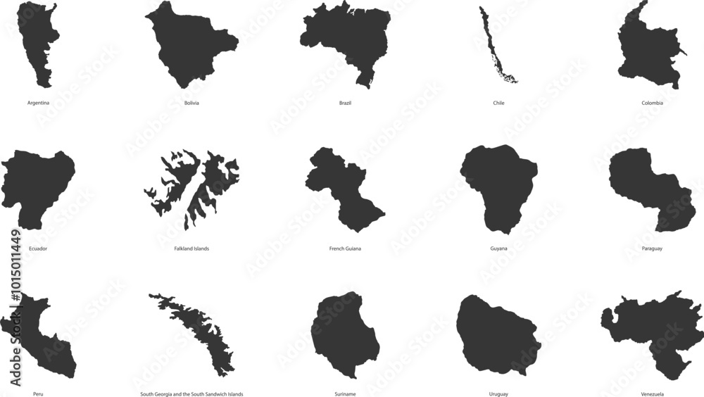 List of countries and territories in South America. Vector illustration List of countries and territories in South America. Vector illustration
