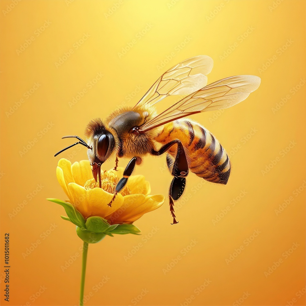 Bee in Action: Flight to Orange Blossom on Isolated Background Bee in Action: Flight to Orange Blossom on Isolated Background