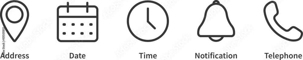 Contact us signs. Location and contact icons. Calendar and time. Simple symbols. Vector illustration. EPS 10 Contact us signs. Location and contact icons. Calendar and time. Simple symbols. Vector illustration. EPS 10