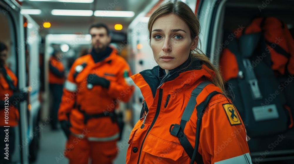 An ambulance team in action, with a focus on their rapid response and the crucial role they play in emergency situations An ambulance team in action, with a focus on their rapid response and the crucial role they play in emergency situations