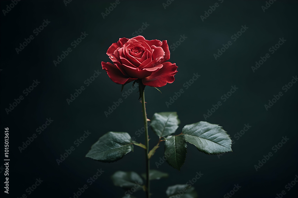 Naklejka premium Single Red Rose on Dark Background - Photo