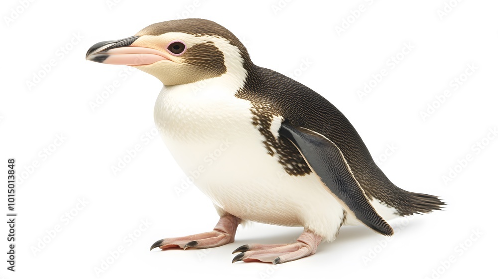Obraz premium Yellow-eyed Penguin Bird on White Background, Photo Realistic, Wallpaper, Cover and Screen for Smartphone, PC, Laptop, 9:16 and 16:9 Format