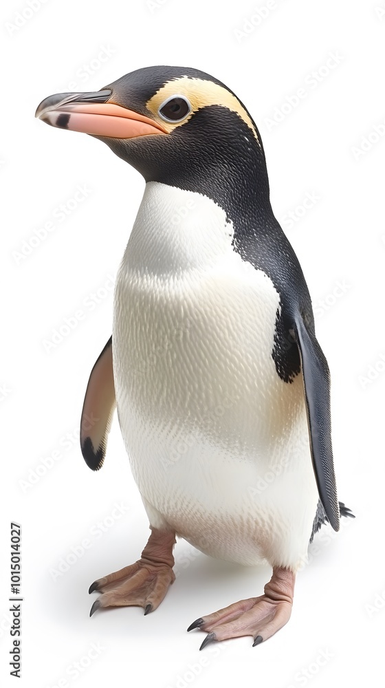 Fototapeta premium Yellow-eyed Penguin Bird on White Background, Photo Realistic, Wallpaper, Cover and Screen for Smartphone, PC, Laptop, 9:16 and 16:9 Format