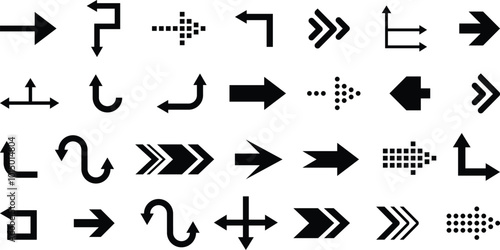 Collection different arrow signs. Black arrows icons. Arrows vector illustration. Arrow icon set