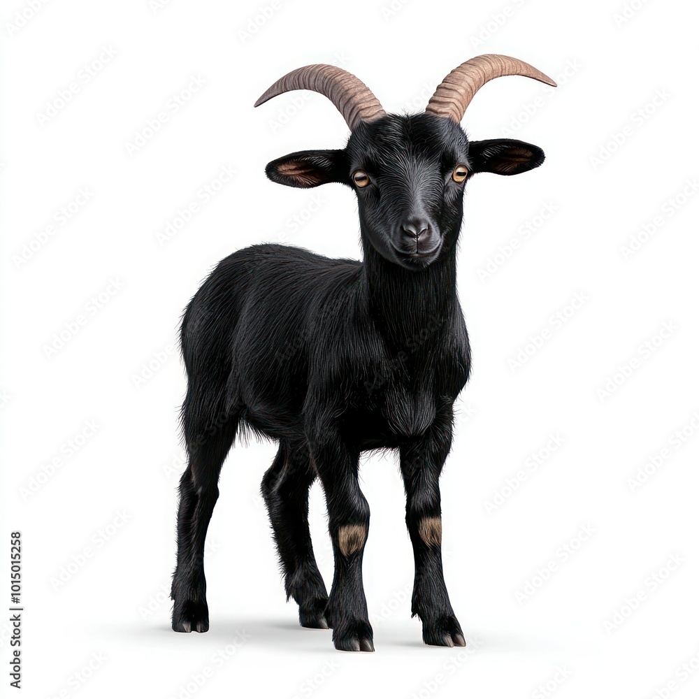 Obraz premium Black Goat Standing Collection - Isolated Animal Bundle Portrait on White Background