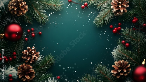 Wallpaper Mural A snowy landscape with two red Christmas ornaments on a tree branch. The scene is peaceful and serene, with the snow covering the ground and the ornaments adding a festive touch to the winter scenery Torontodigital.ca