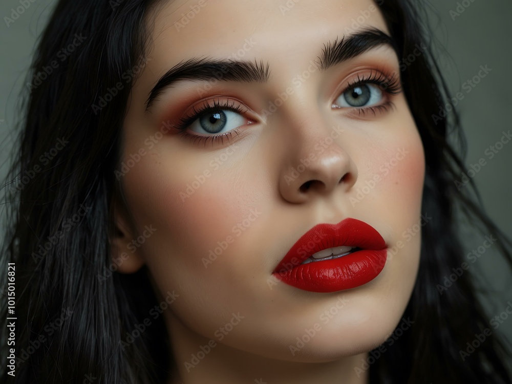 Portrait of a Woman with Black Hair and Red Lips. Portrait of a Woman with Black Hair and Red Lips.