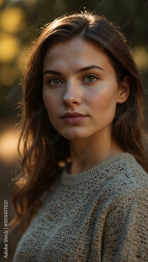 Portrait of a woman, captured in soft fall lighting. Portrait of a woman, captured in soft fall lighting.