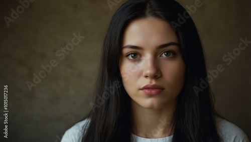 Portrait of a Young Woman with Long Black Hair.