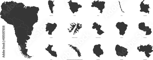 List of countries and territories in South America. Vector illustration