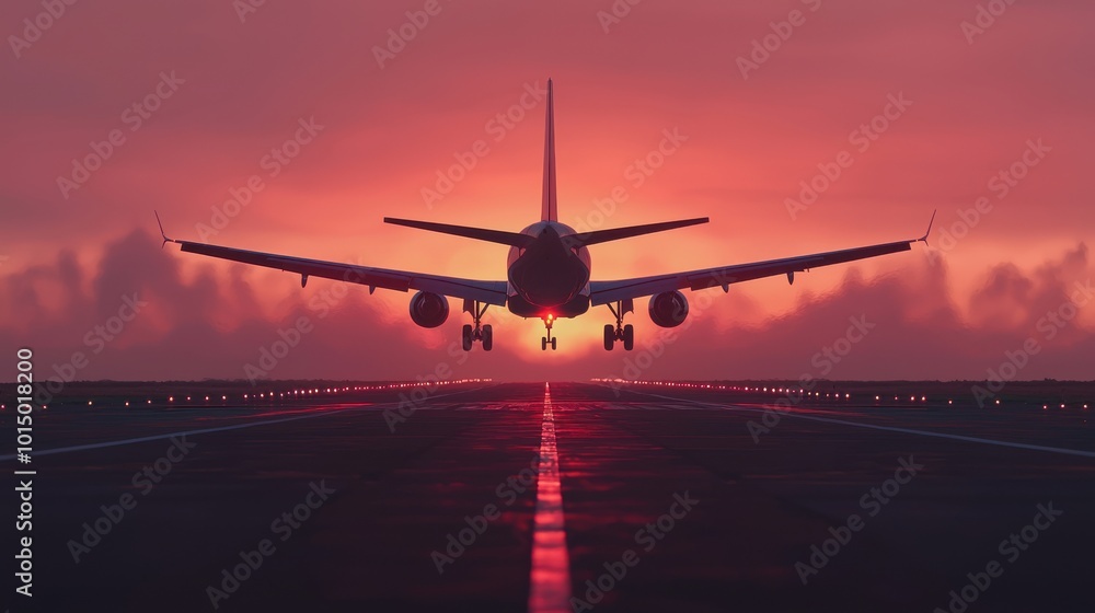 Airplane taking off into the sunset Airplane taking off into the sunset