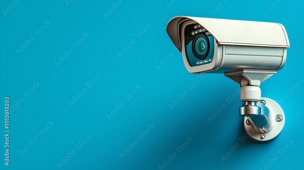 Security Camera on Blue Wall. Security Camera on Blue Wall.