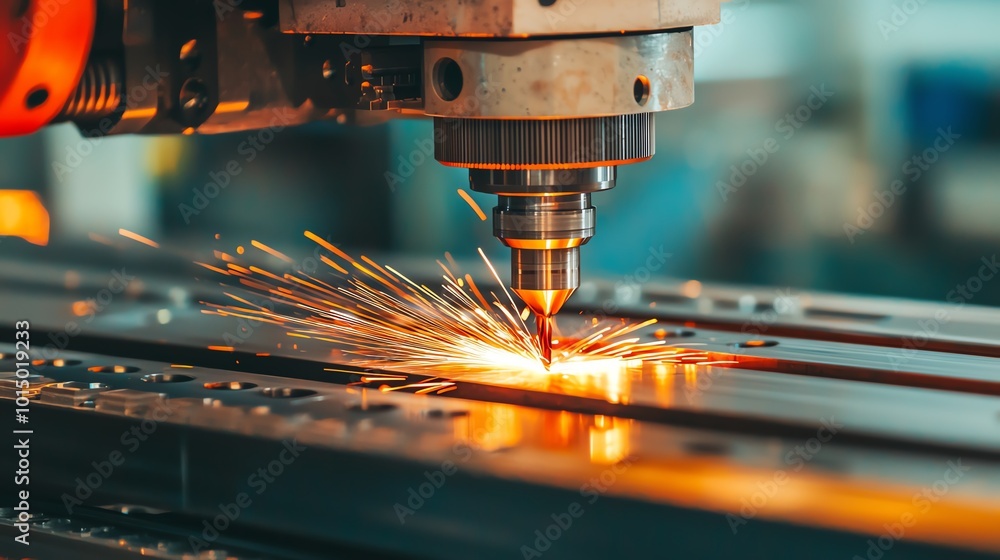 A worker programming a CNC machine to cut metal, CNC machining process, precision manufacturing A worker programming a CNC machine to cut metal, CNC machining process, precision manufacturing