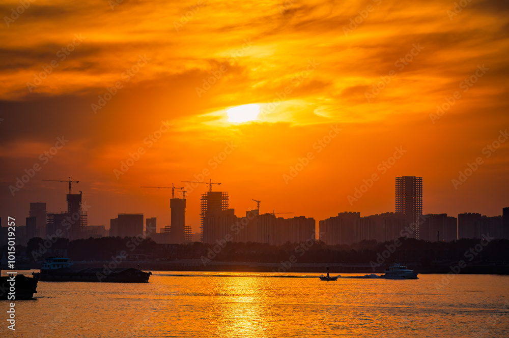 Dusk sunset landscape along the Yangtze River in Nanjing, China Dusk sunset landscape along the Yangtze River in Nanjing, China