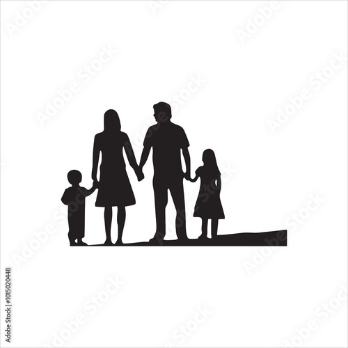 Two children and parents silhouette illustration