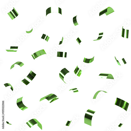 Falling shiny grass green confetti on transparent background. Bright blinking lime festive tinsel. Holiday design elements for web banner, poster, flyer, invitation.	