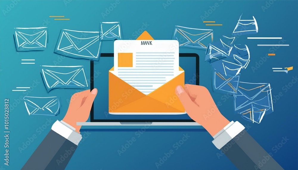 email marketing concept, company sending many e-mails or digital newsletter to customers email marketing concept, company sending many e-mails or digital newsletter to customers