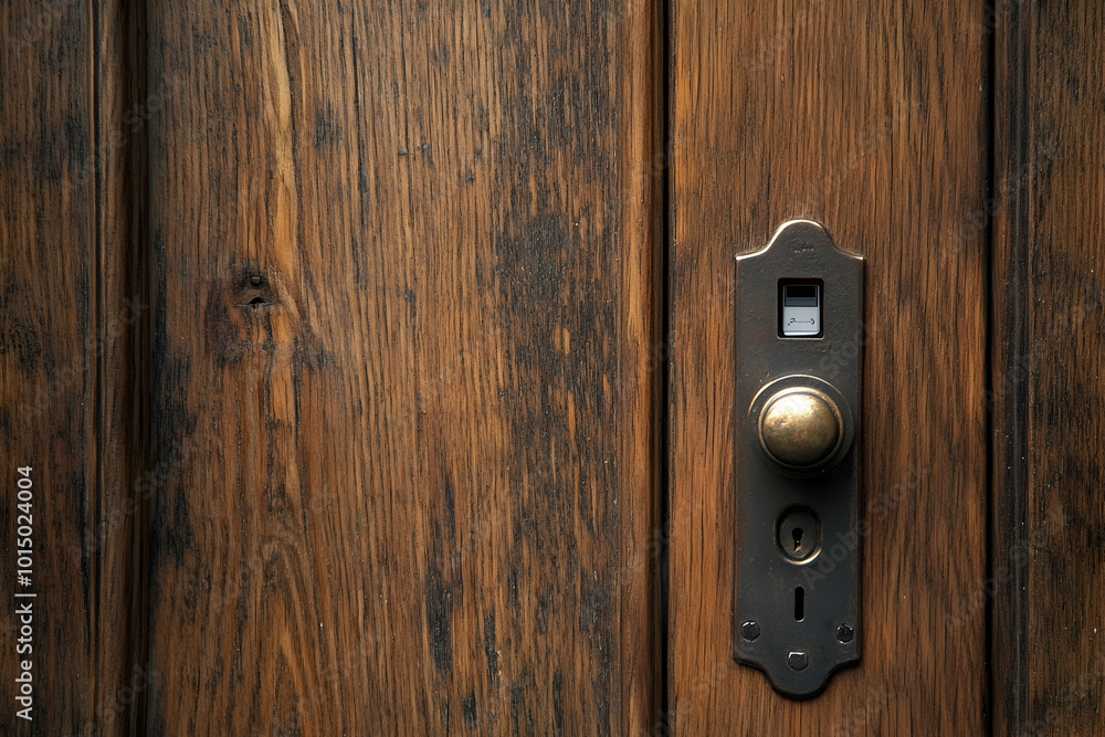 Wooden Door with Metal Knob and Keyhole - Photo Wooden Door with Metal Knob and Keyhole - Photo