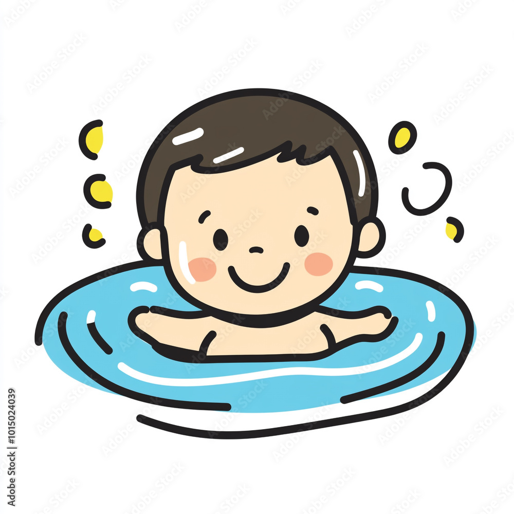 A cute cartoon illustration of a baby swimmer swimming in the pool. A cute cartoon illustration of a baby swimmer swimming in the pool.