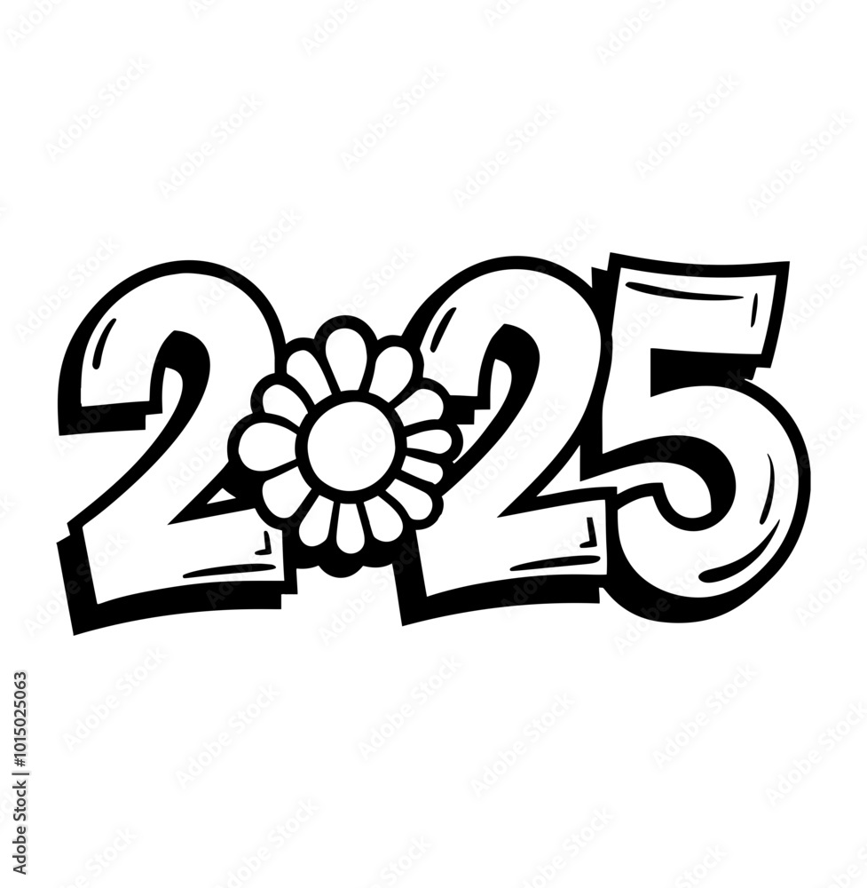 2025, lettering, sketch, black, white, new year	