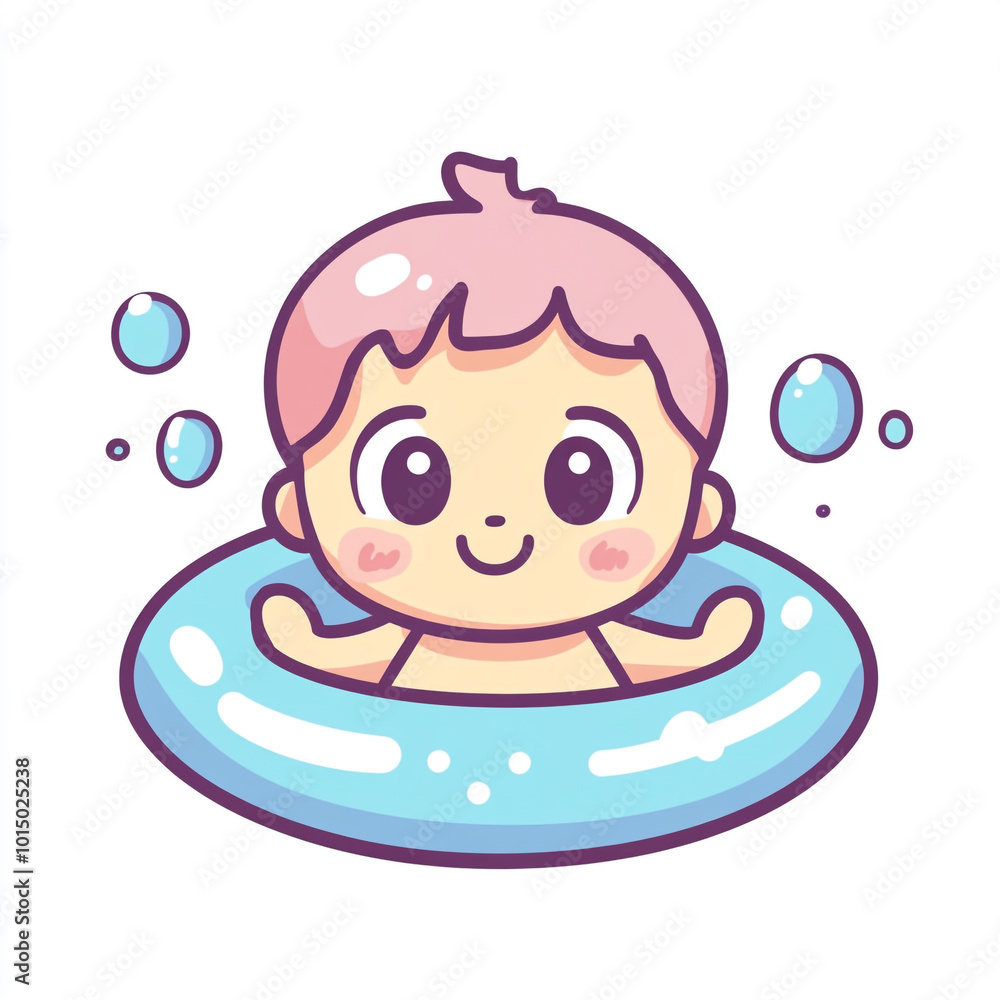 A cute cartoon illustration of a baby swimmer swimming in the pool. A cute cartoon illustration of a baby swimmer swimming in the pool.