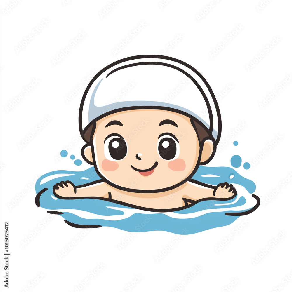 A cute cartoon illustration of a baby swimmer swimming in the pool. A cute cartoon illustration of a baby swimmer swimming in the pool.