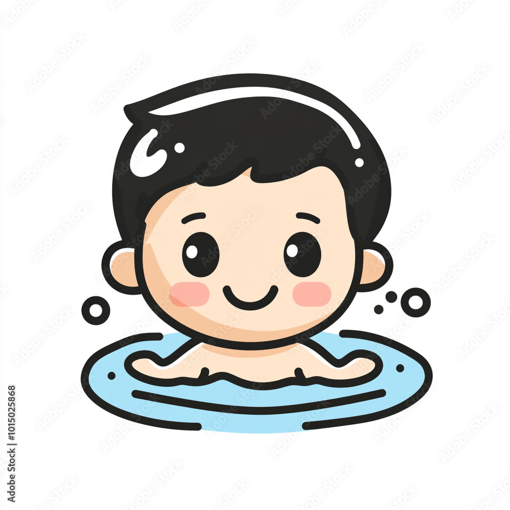 A cute cartoon illustration of a baby swimmer swimming in the pool. A cute cartoon illustration of a baby swimmer swimming in the pool.