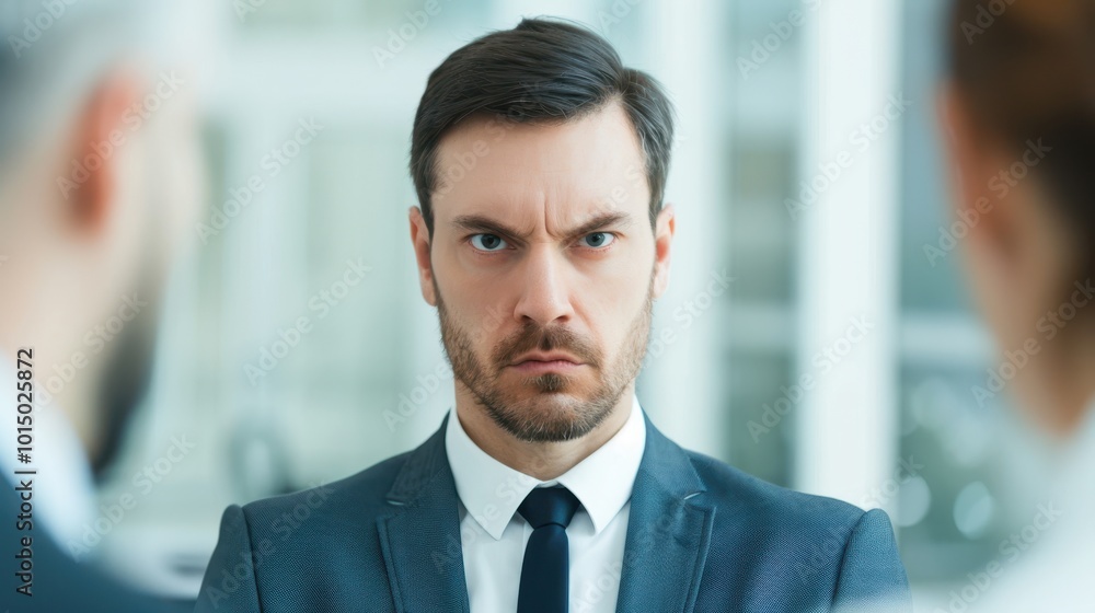 Close-up portrait of a serious businessman with a stern expression Close-up portrait of a serious businessman with a stern expression