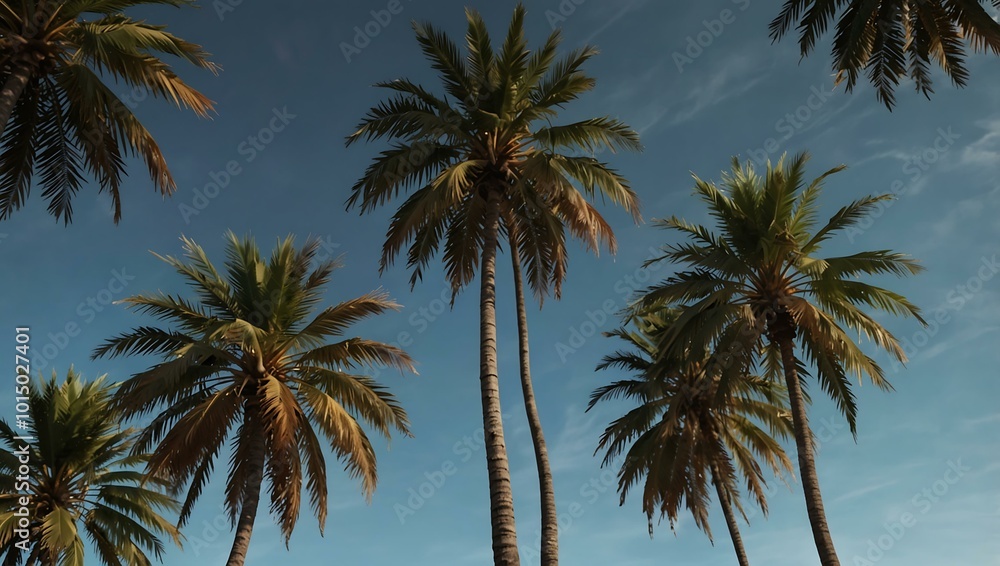 Realistic palm trees swaying gently in an invisible breeze. Realistic palm trees swaying gently in an invisible breeze.