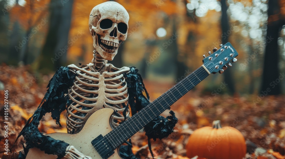Skeleton playing guitar at a Halloween party Skeleton playing guitar at a Halloween party