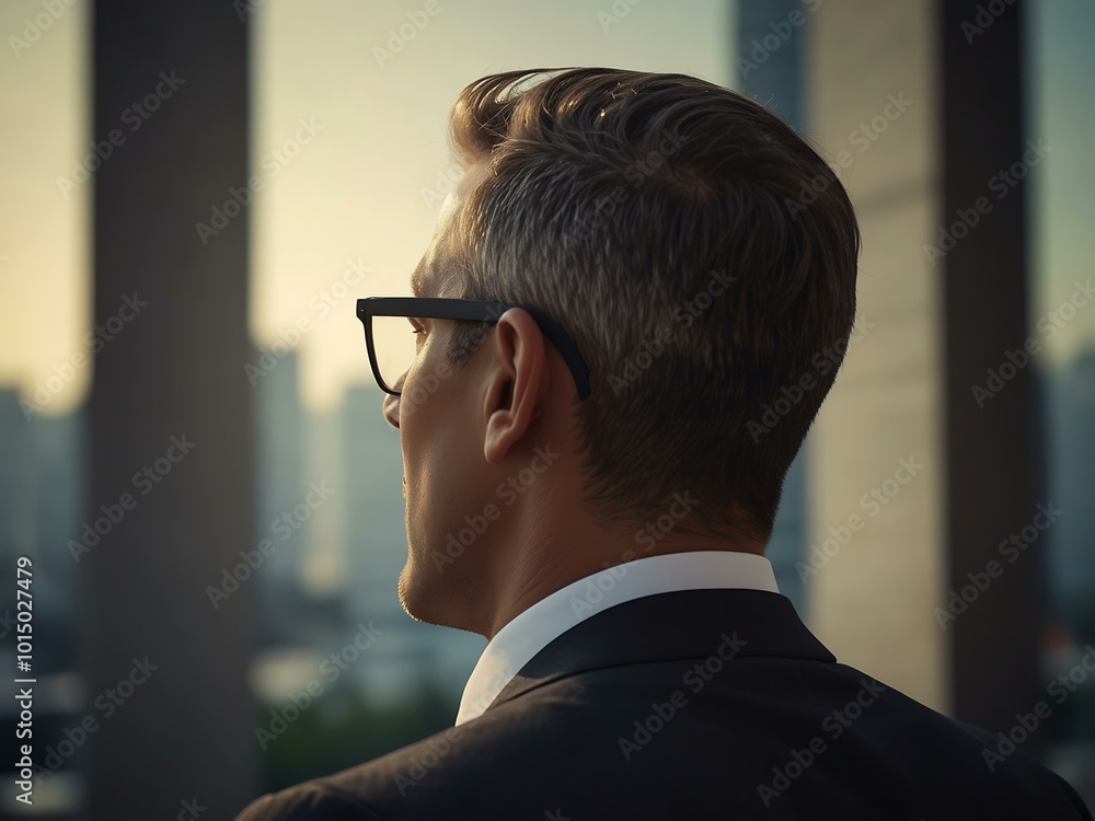 Rear view of a businessman looking at copy space. Rear view of a businessman looking at copy space.