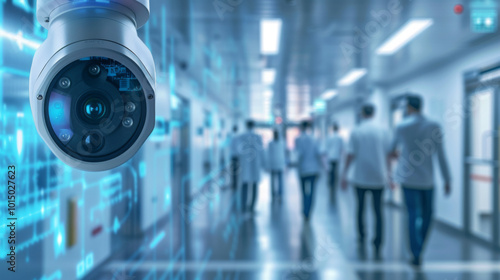 Wallpaper Mural Surveillance camera monitoring hospital corridor with medical staff Torontodigital.ca
