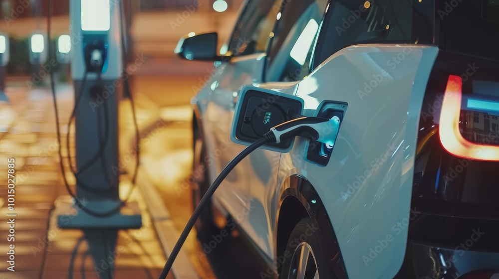 Electric vehicle charging at a high-tech station Electric vehicle charging at a high-tech station