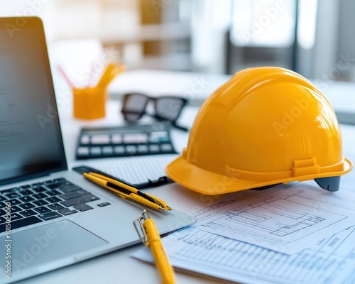 Detailed shot of construction cost estimation software on laptop, financial calculations visible, Cost estimation tools, Budget management