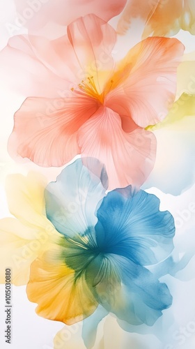 Soft watercolor flowers in shades of pink, orange, and blue create a serene composition.