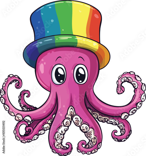 Octopus with Rainbow Hat Vector Illustration photo